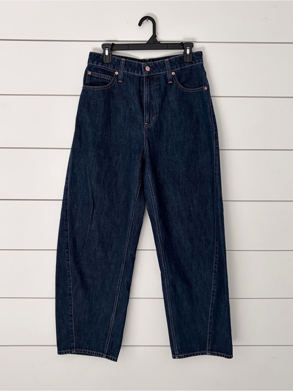 GAP Curvy Barrel Jeans 29 High Rise Dark Wash Minimalist Denim Core